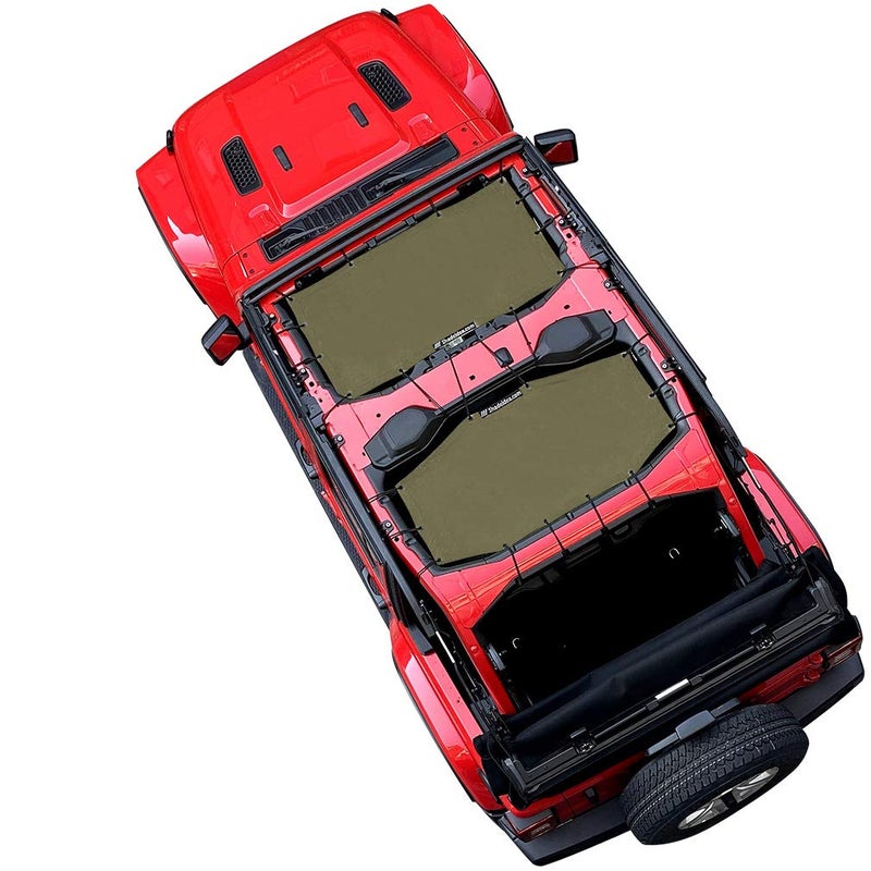 Shadeidea Sun Shade Top for Jeep Wrangler  JL (2018-2023) 4 Door Top Sunshade  Front & Rear - Tank Green JLU Mesh Screen Cover  UV Blocker with Grab Bag Pouch - 10 Year Warranty - Image 1